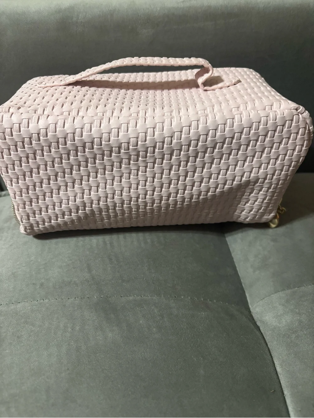 Light Pink Woven Cosmetic Case with Monogram